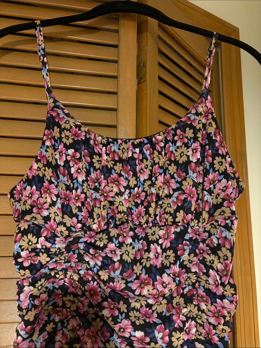 Floral Pink and Black Spaghetti-Strap Women's Dress - Picture 2 of 7